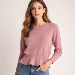 FRAME 100% Cashmere Cinched Ruffle Hem Sweater – Sand Rose